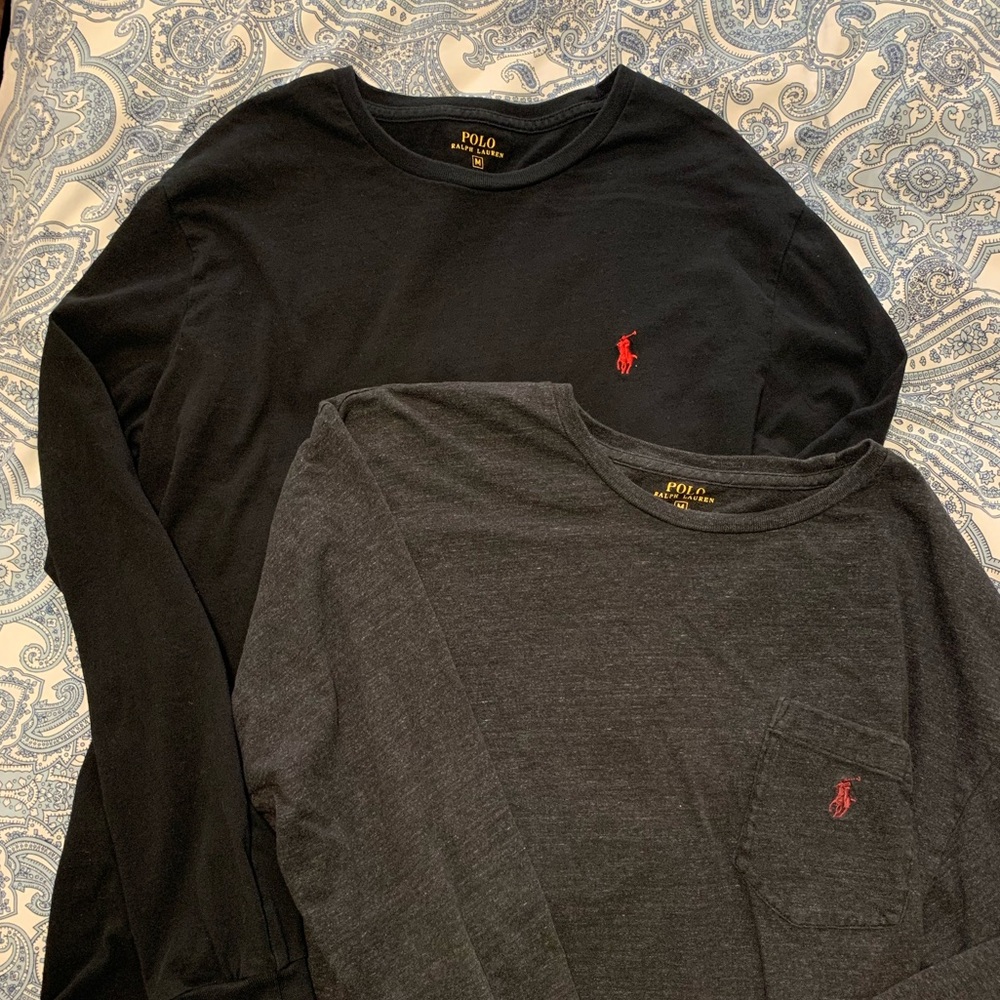 Black and Gray 100% Cotton Polo Long Sleeved Shirts